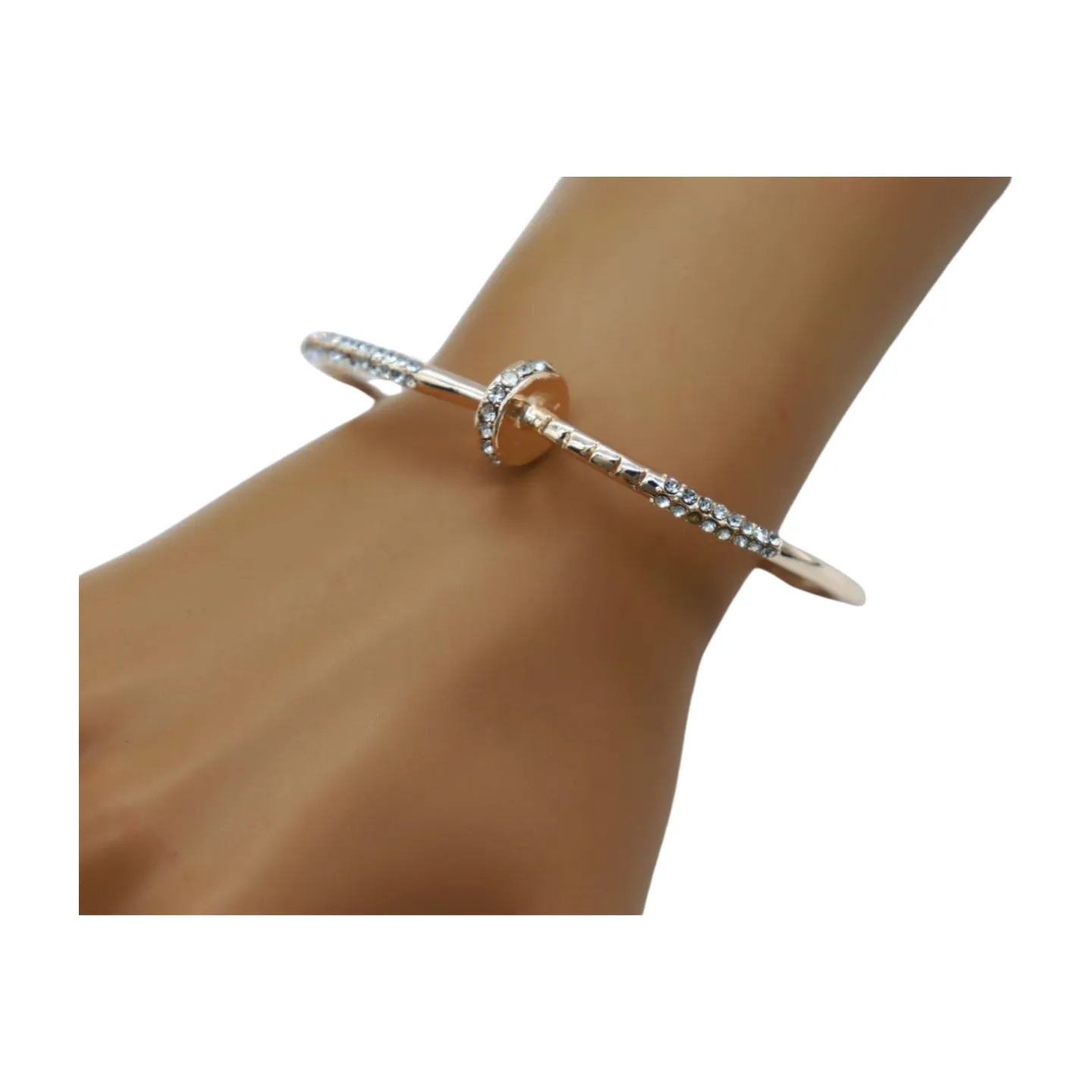 New Women Rose Gold Metal Fashion Jewelry Nail Cuff Bracelet Bling Wrap Around Thin