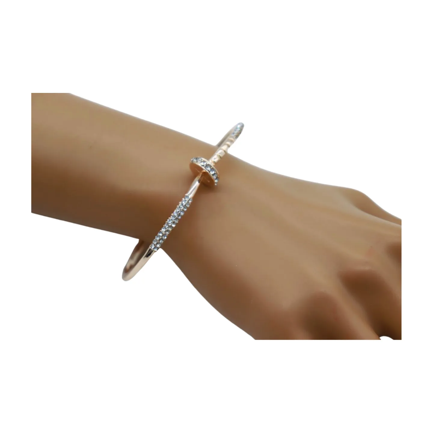 New Women Rose Gold Metal Fashion Jewelry Nail Cuff Bracelet Bling Wrap Around Thin