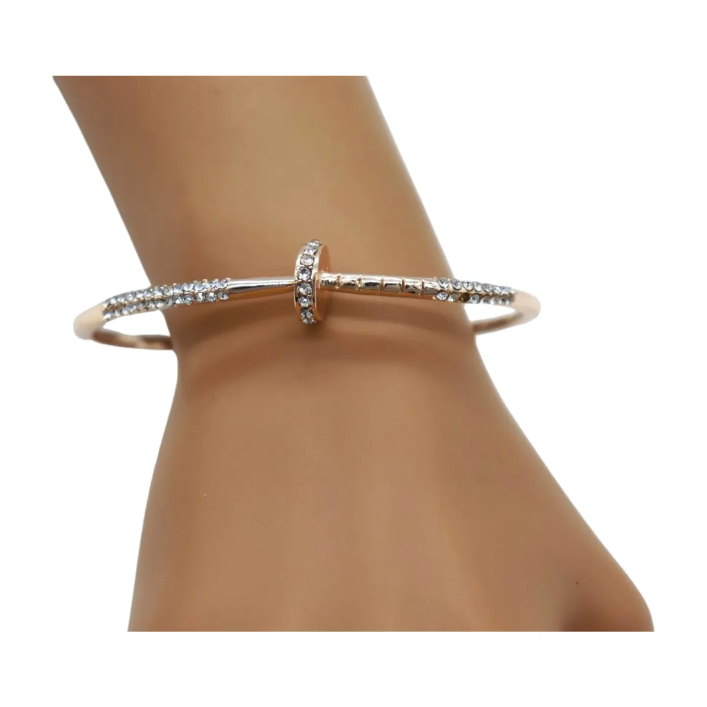 New Women Rose Gold Metal Fashion Jewelry Nail Cuff Bracelet Bling Wrap Around Thin