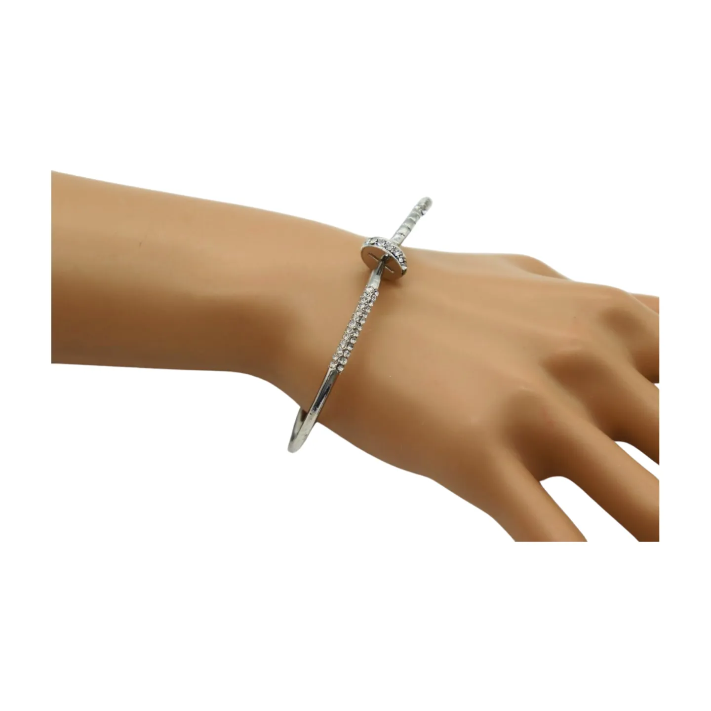 New Women Silver Plated Metal Fashion Jewelry Bling Nail Cuff Bracelet Bling Thin