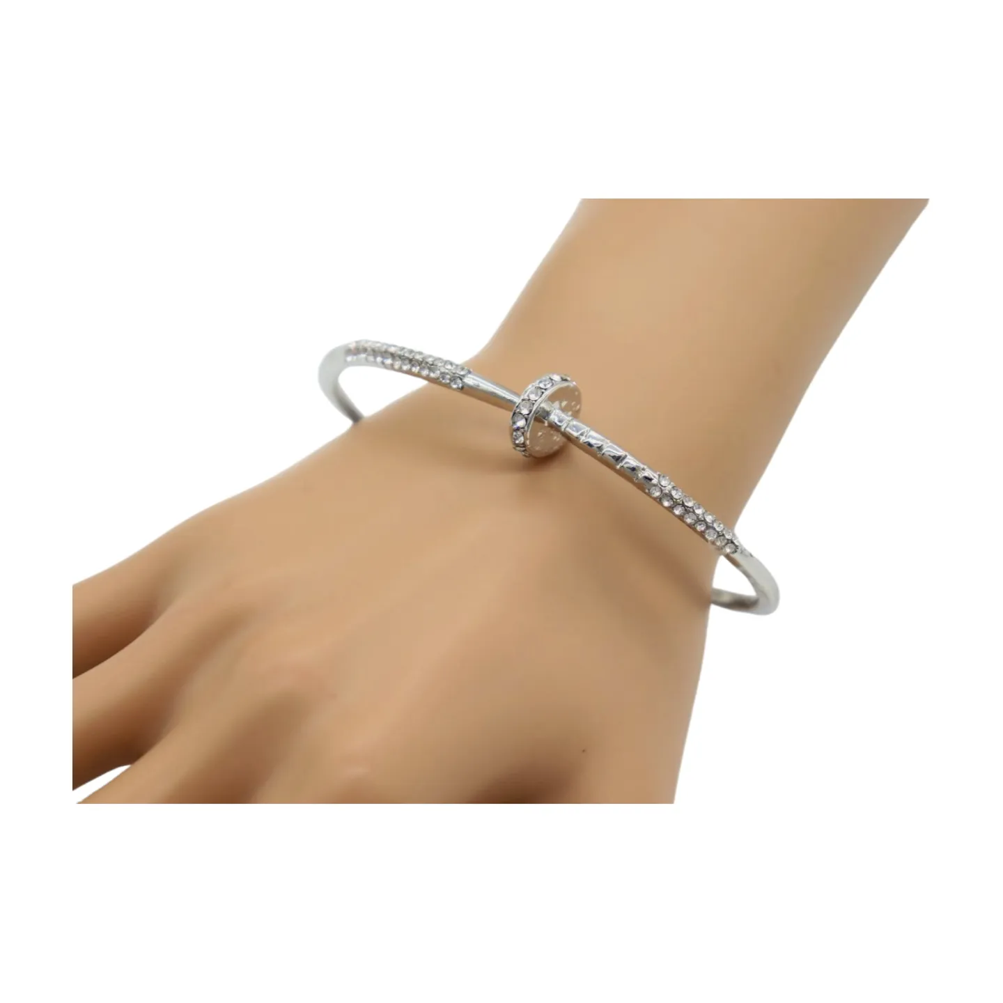 New Women Silver Plated Metal Fashion Jewelry Bling Nail Cuff Bracelet Bling Thin