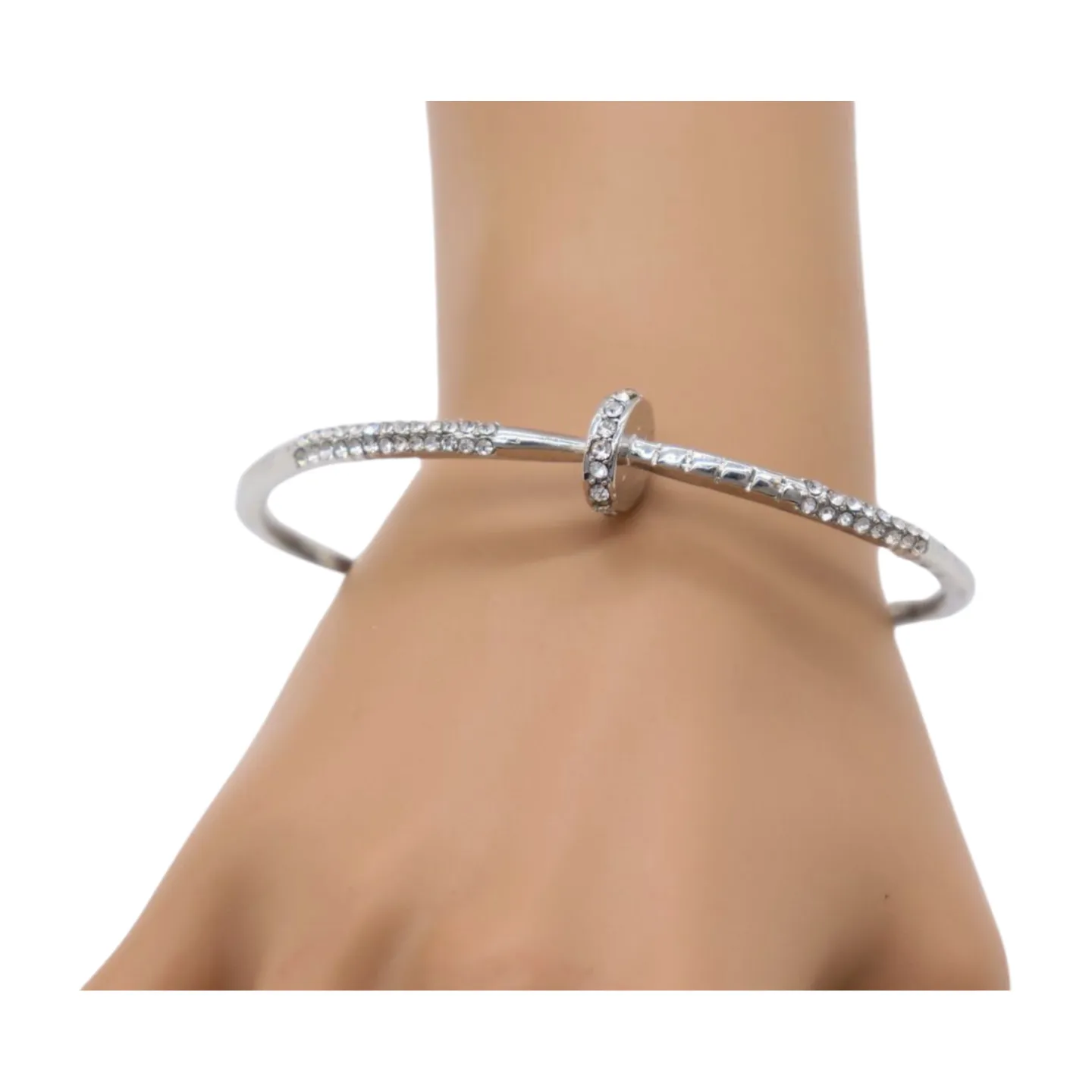 New Women Silver Plated Metal Fashion Jewelry Bling Nail Cuff Bracelet Bling Thin