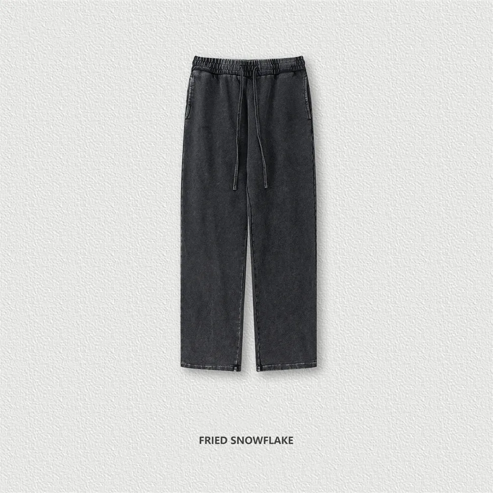 Obsidian Phoenix Luxury 380gsm Washed Cotton Pants - Unisex Oversized High-Street Straight Sport Trousers