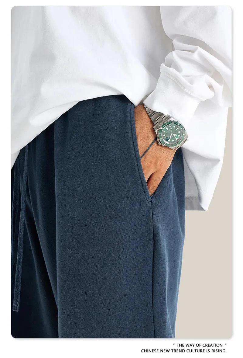 Obsidian Phoenix Luxury 380gsm Washed Cotton Pants - Unisex Oversized High-Street Straight Sport Trousers