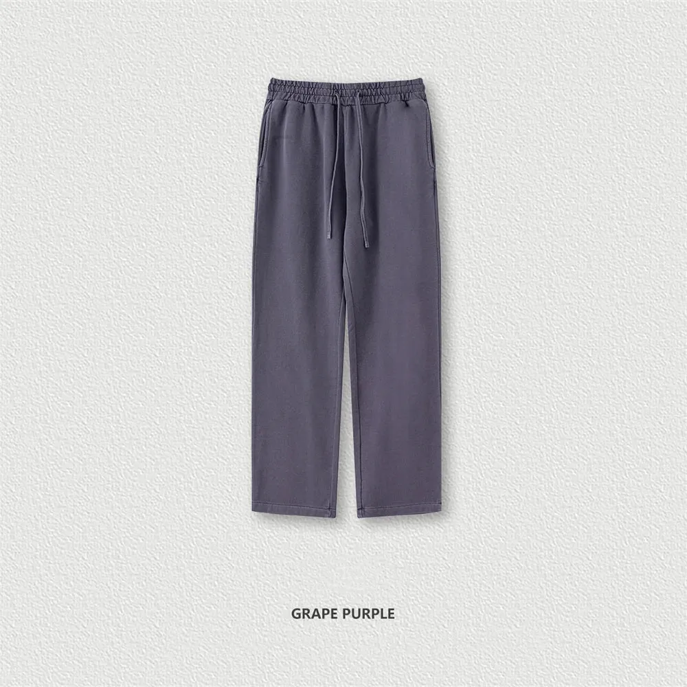 Obsidian Phoenix Luxury 380gsm Washed Cotton Pants - Unisex Oversized High-Street Straight Sport Trousers