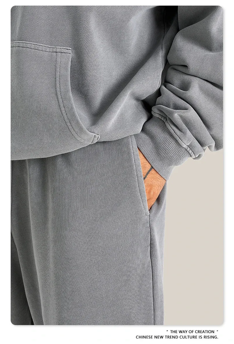 Obsidian Phoenix Luxury 380gsm Washed Cotton Pants - Unisex Oversized High-Street Straight Sport Trousers
