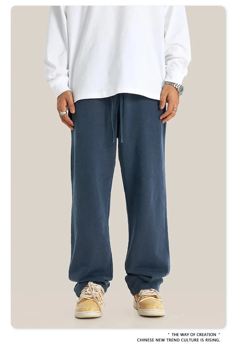 Obsidian Phoenix Luxury 380gsm Washed Cotton Pants - Unisex Oversized High-Street Straight Sport Trousers