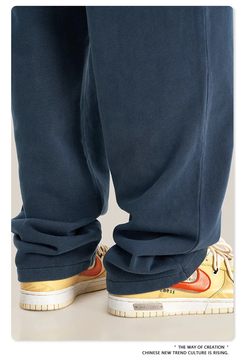 Obsidian Phoenix Luxury 380gsm Washed Cotton Pants - Unisex Oversized High-Street Straight Sport Trousers