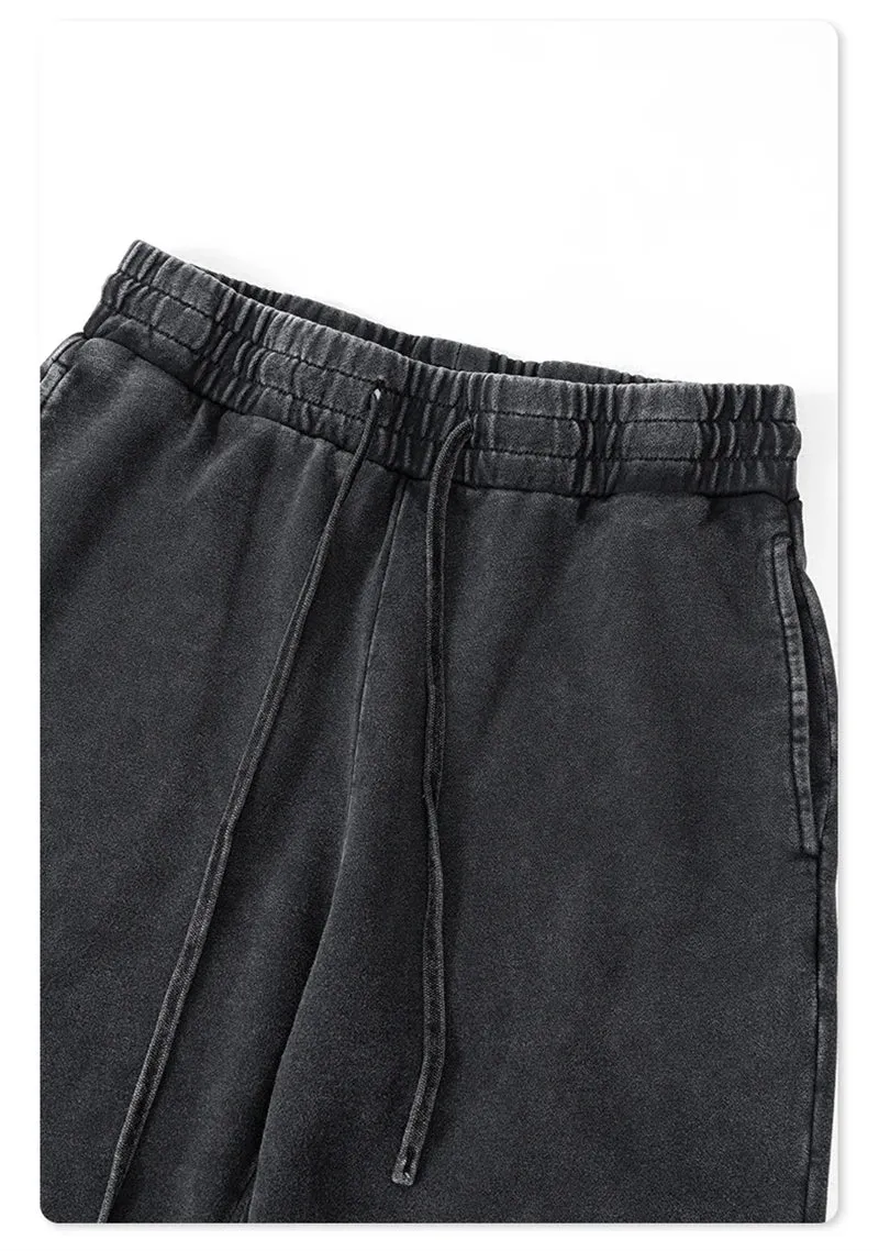 Obsidian Phoenix Luxury 380gsm Washed Cotton Pants - Unisex Oversized High-Street Straight Sport Trousers