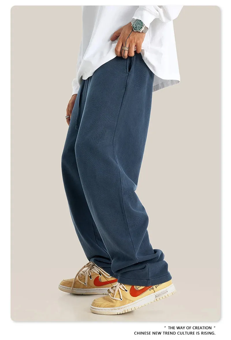 Obsidian Phoenix Luxury 380gsm Washed Cotton Pants - Unisex Oversized High-Street Straight Sport Trousers