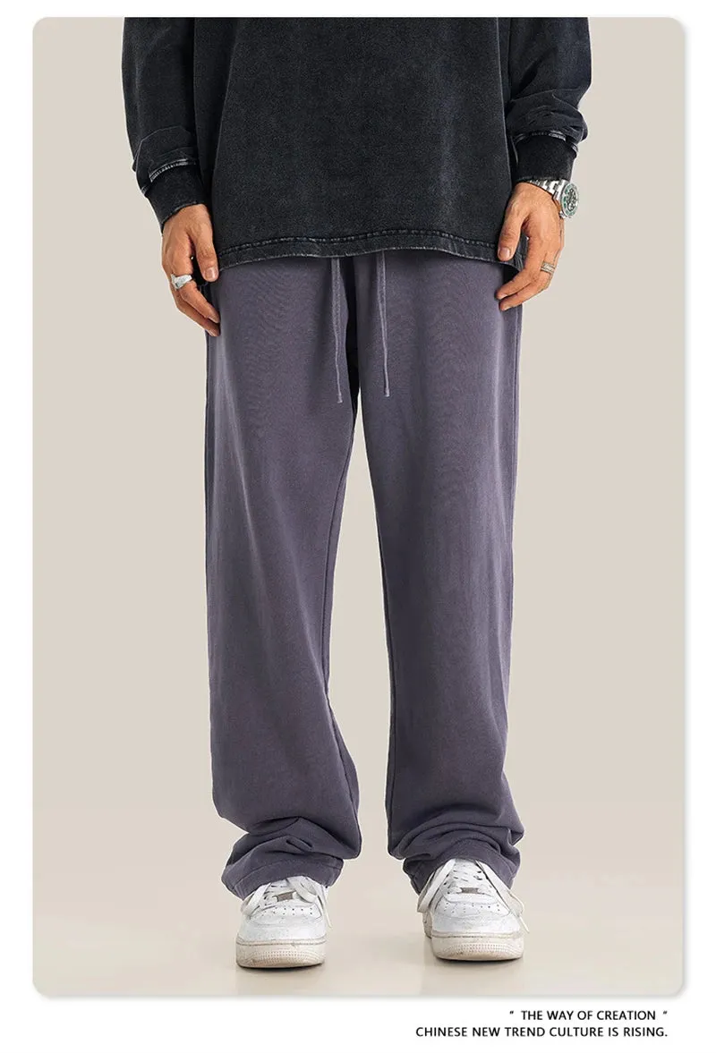 Obsidian Phoenix Luxury 380gsm Washed Cotton Pants - Unisex Oversized High-Street Straight Sport Trousers