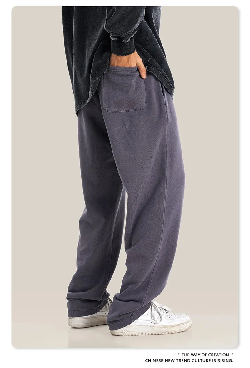 Obsidian Phoenix Luxury 380gsm Washed Cotton Pants - Unisex Oversized High-Street Straight Sport Trousers