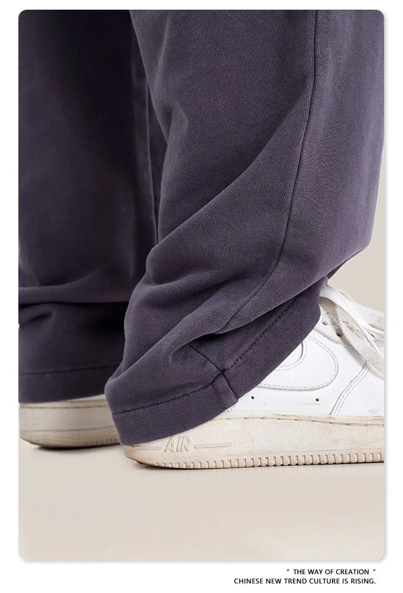 Obsidian Phoenix Luxury 380gsm Washed Cotton Pants - Unisex Oversized High-Street Straight Sport Trousers