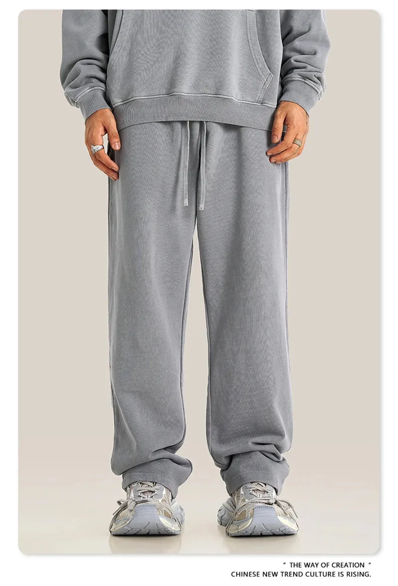 Obsidian Phoenix Luxury 380gsm Washed Cotton Pants - Unisex Oversized High-Street Straight Sport Trousers