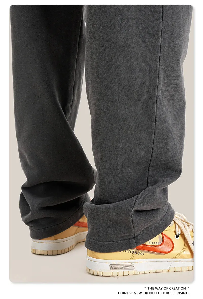 Obsidian Phoenix Luxury 380gsm Washed Cotton Pants - Unisex Oversized High-Street Straight Sport Trousers