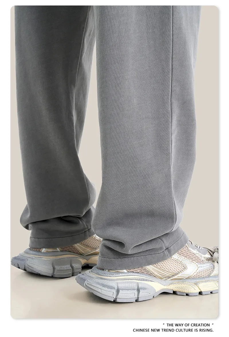 Obsidian Phoenix Luxury 380gsm Washed Cotton Pants - Unisex Oversized High-Street Straight Sport Trousers