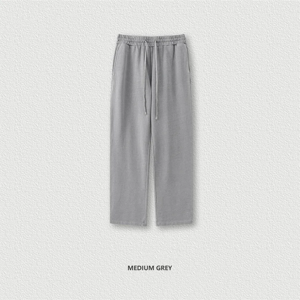 Obsidian Phoenix Luxury 380gsm Washed Cotton Pants - Unisex Oversized High-Street Straight Sport Trousers