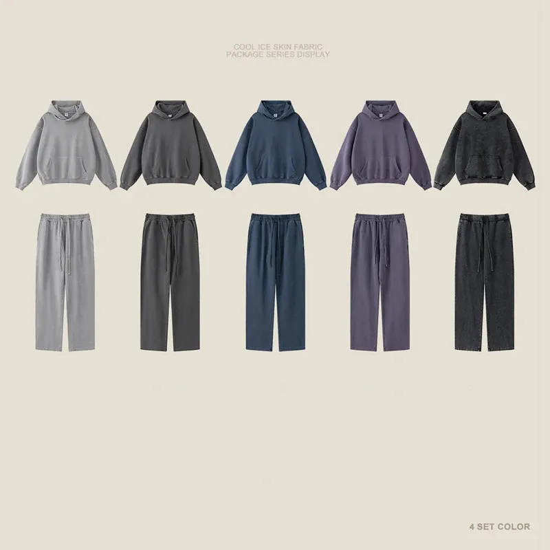 Obsidian Phoenix Luxury 380gsm Washed Cotton Pants - Unisex Oversized High-Street Straight Sport Trousers
