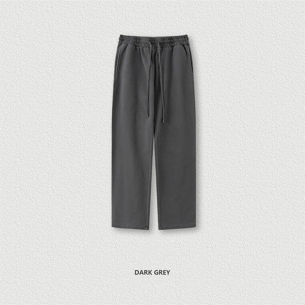 Obsidian Phoenix Luxury 380gsm Washed Cotton Pants - Unisex Oversized High-Street Straight Sport Trousers