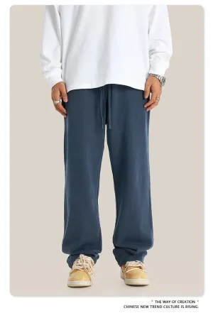 Obsidian Phoenix Luxury 380gsm Washed Cotton Pants - Unisex Oversized High-Street Straight Sport Trousers