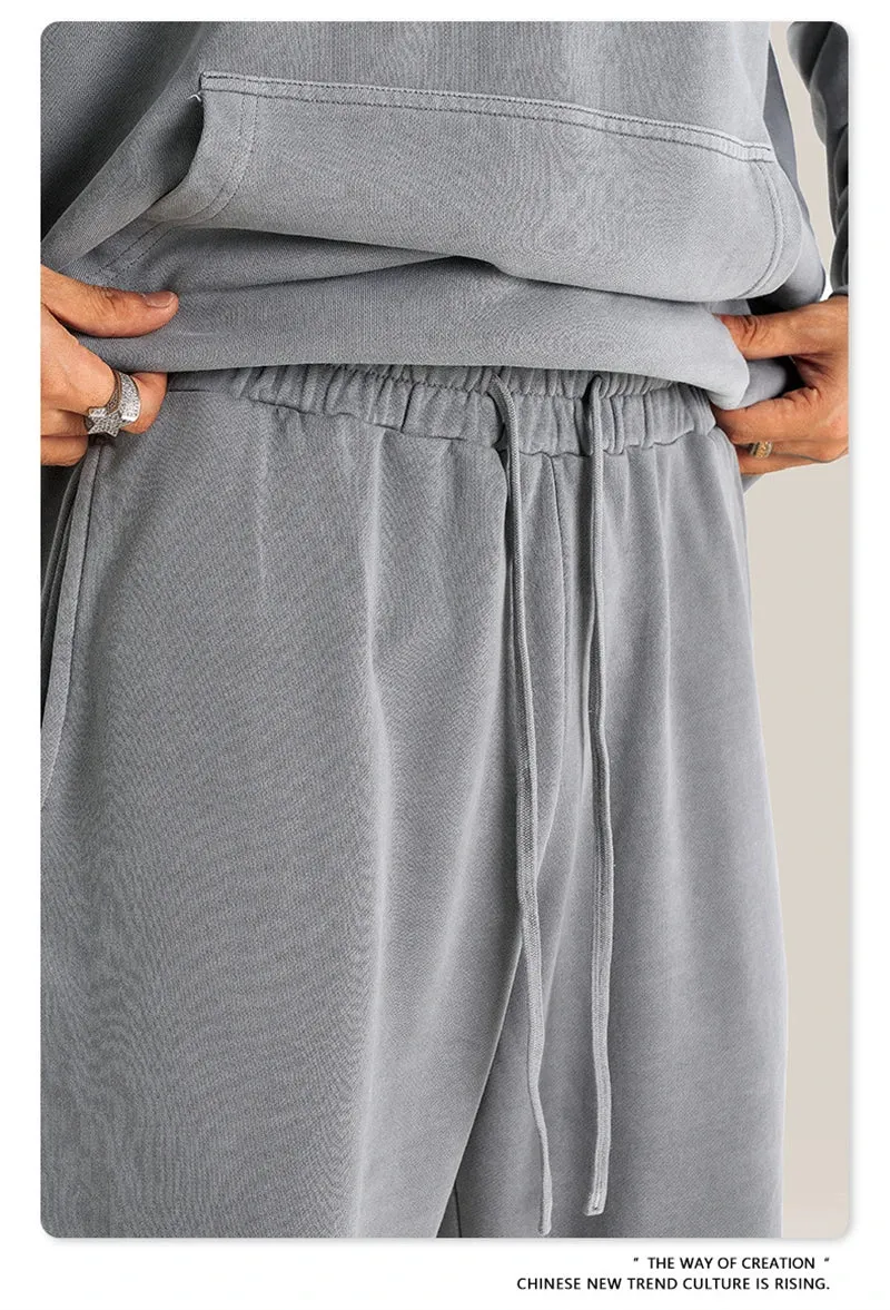 Obsidian Phoenix Luxury 380gsm Washed Cotton Pants - Unisex Oversized High-Street Straight Sport Trousers