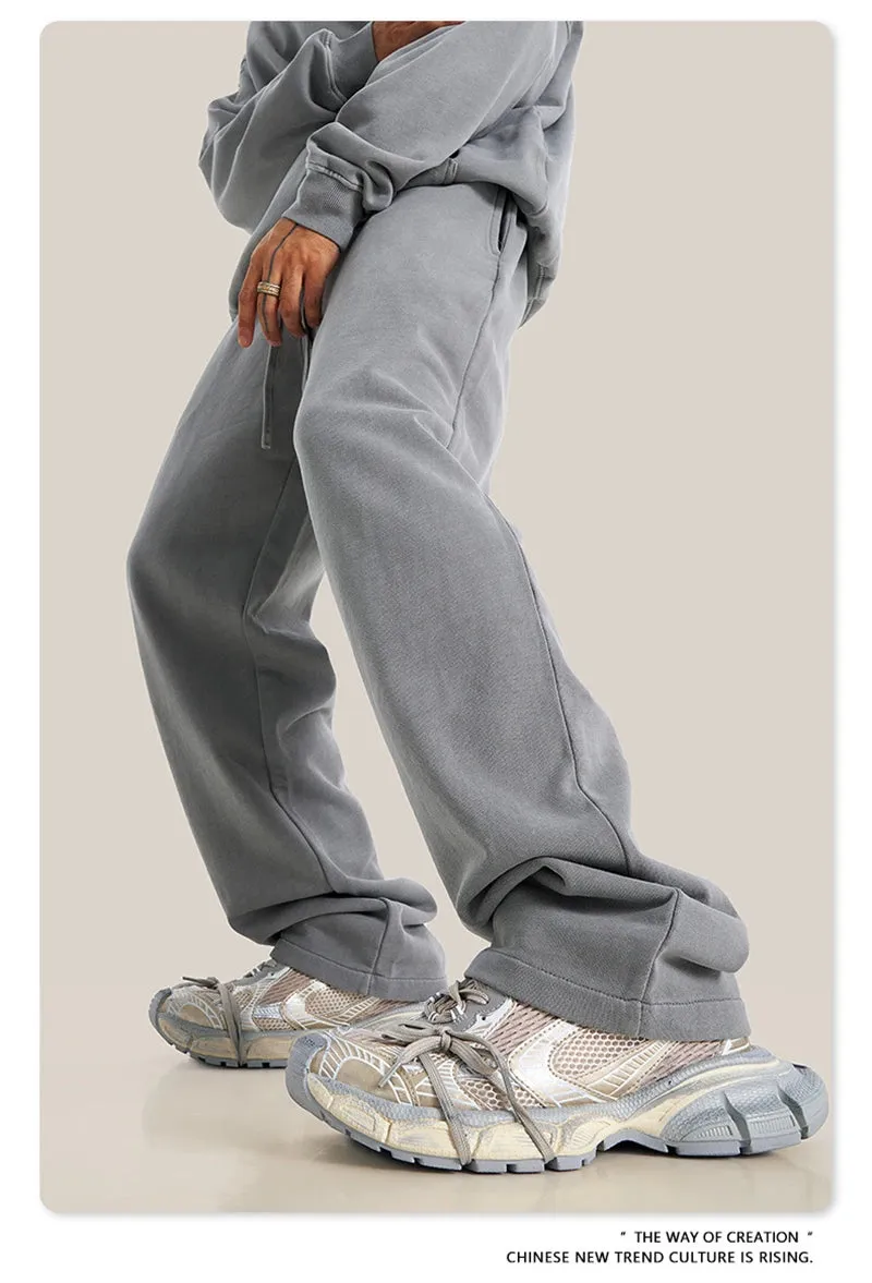Obsidian Phoenix Luxury 380gsm Washed Cotton Pants - Unisex Oversized High-Street Straight Sport Trousers
