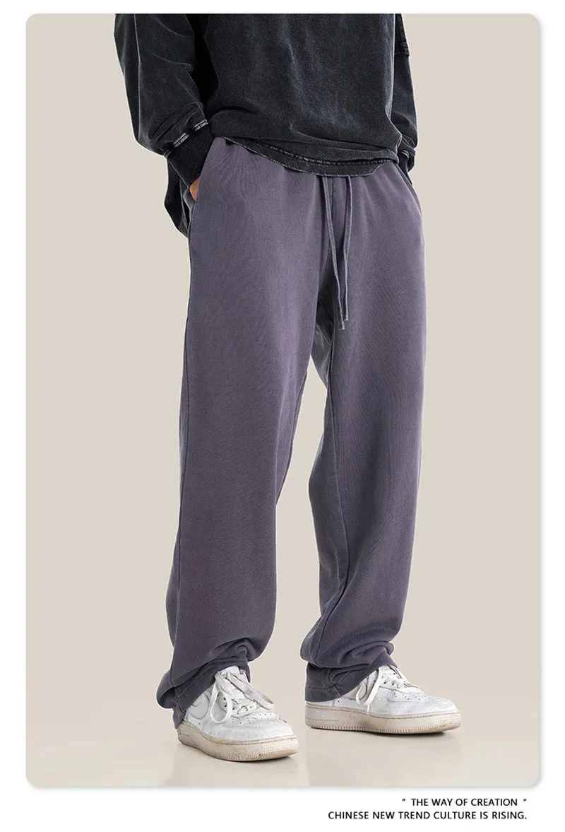Obsidian Phoenix Luxury 380gsm Washed Cotton Pants - Unisex Oversized High-Street Straight Sport Trousers