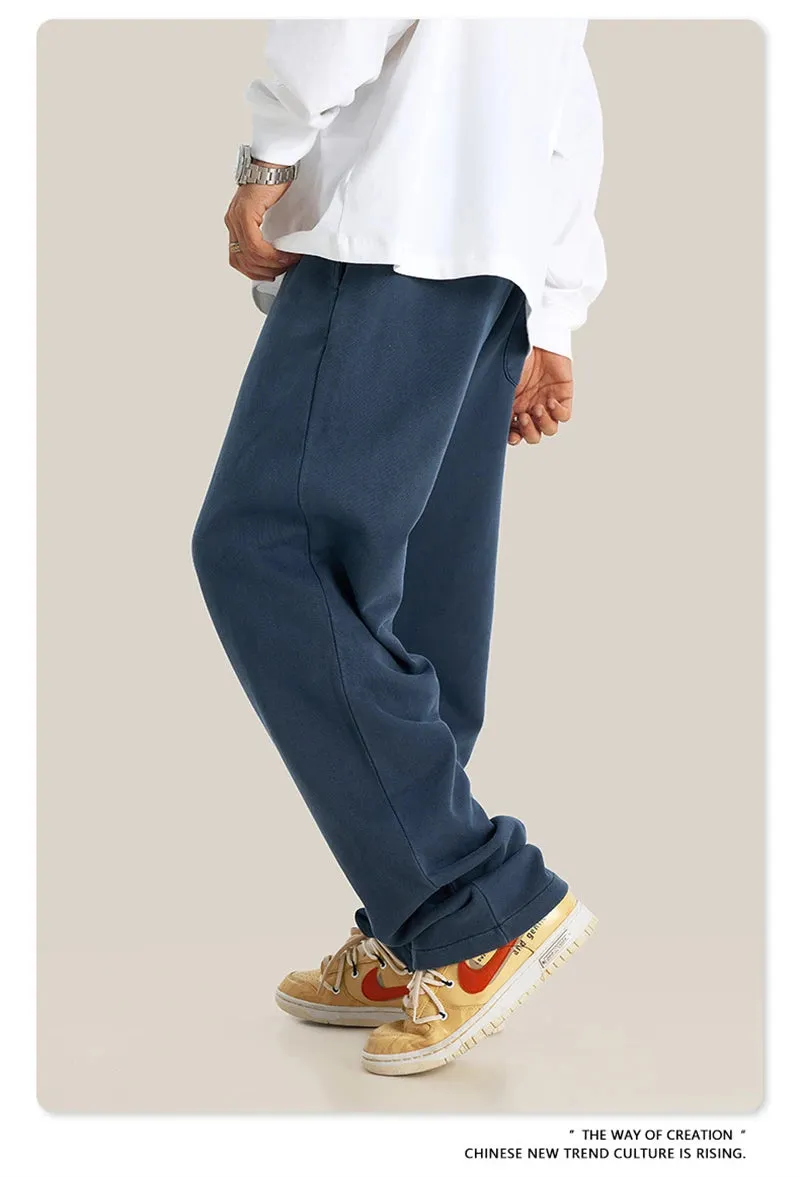 Obsidian Phoenix Luxury 380gsm Washed Cotton Pants - Unisex Oversized High-Street Straight Sport Trousers