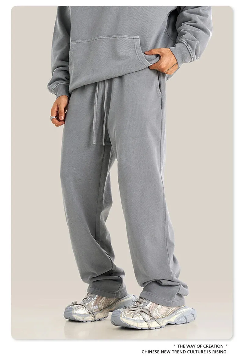 Obsidian Phoenix Luxury 380gsm Washed Cotton Pants - Unisex Oversized High-Street Straight Sport Trousers
