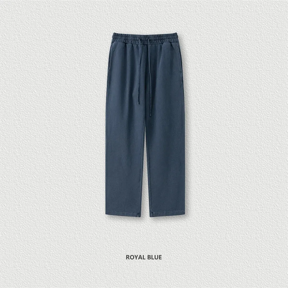 Obsidian Phoenix Luxury 380gsm Washed Cotton Pants - Unisex Oversized High-Street Straight Sport Trousers