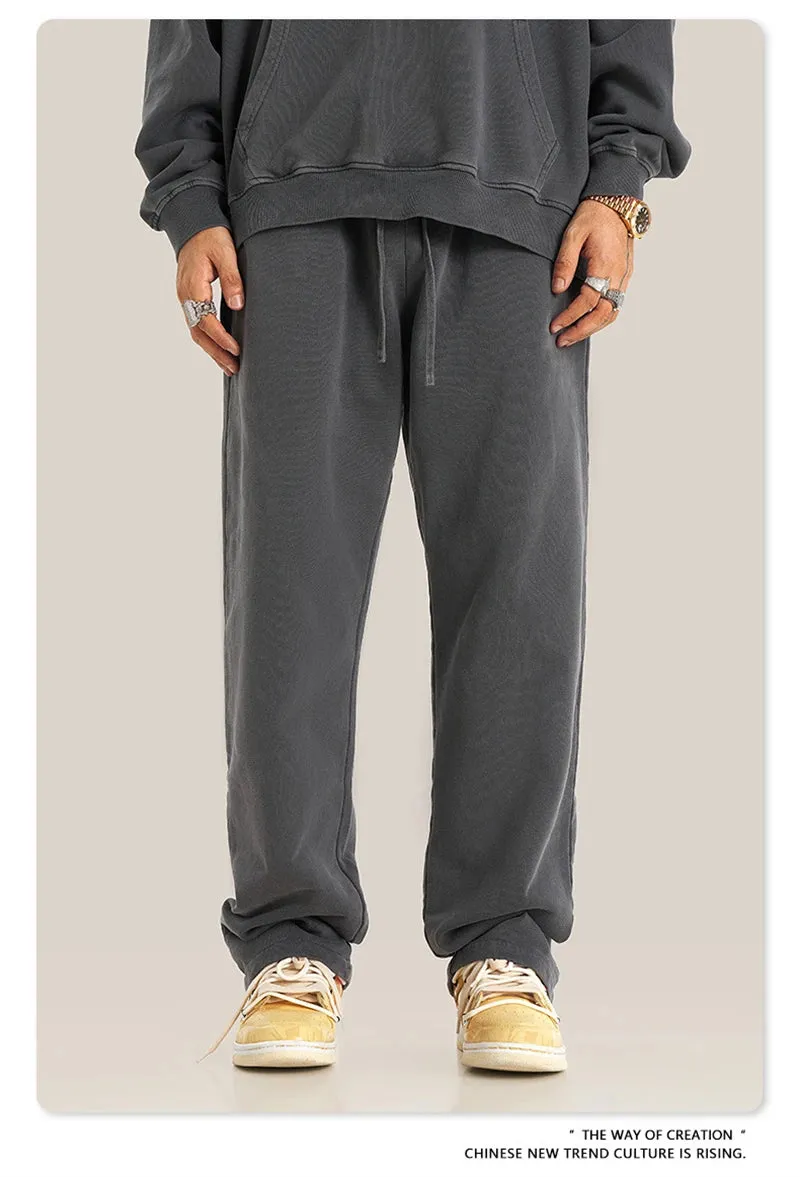 Obsidian Phoenix Luxury 380gsm Washed Cotton Pants - Unisex Oversized High-Street Straight Sport Trousers