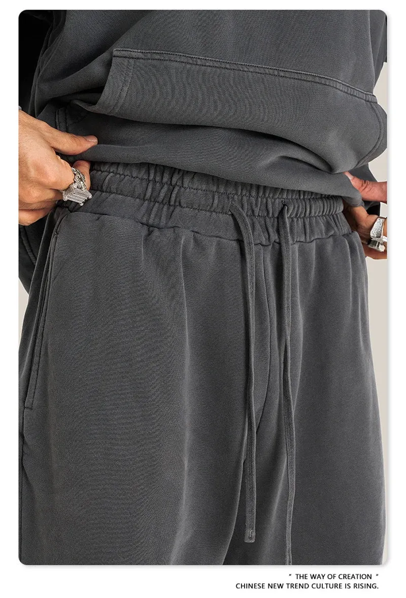 Obsidian Phoenix Luxury 380gsm Washed Cotton Pants - Unisex Oversized High-Street Straight Sport Trousers