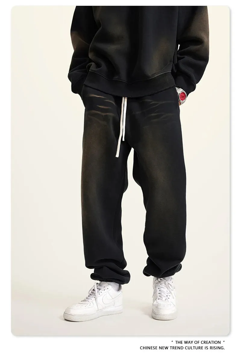Obsidian Phoenix Luxury Washed Fleece Sweatpants - Unisex Loose-Fit Warm Sport Joggers