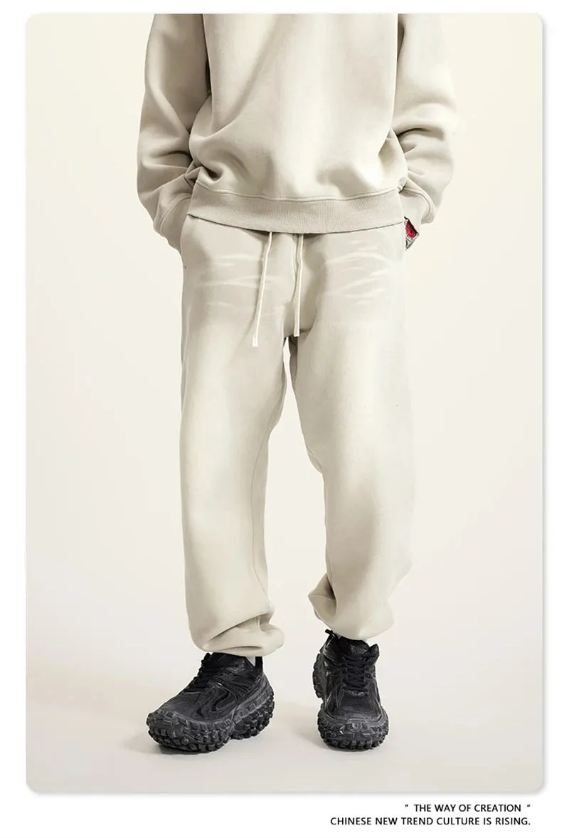 Obsidian Phoenix Luxury Washed Fleece Sweatpants - Unisex Loose-Fit Warm Sport Joggers