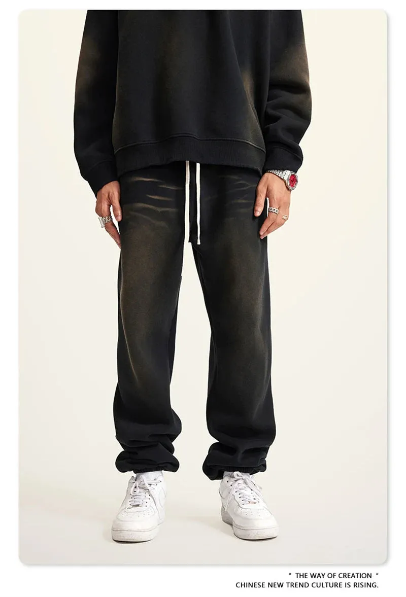 Obsidian Phoenix Luxury Washed Fleece Sweatpants - Unisex Loose-Fit Warm Sport Joggers