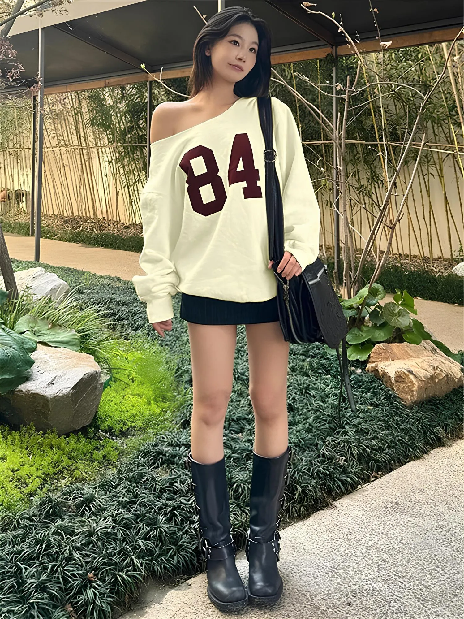 One-Shoulder Letter Print Sweatshirt – Casual & Trendy Streetwear