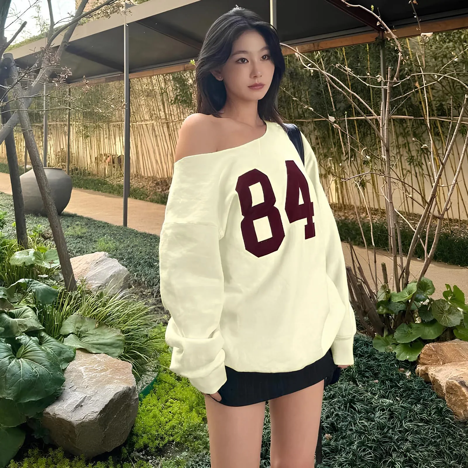 One-Shoulder Letter Print Sweatshirt – Casual & Trendy Streetwear