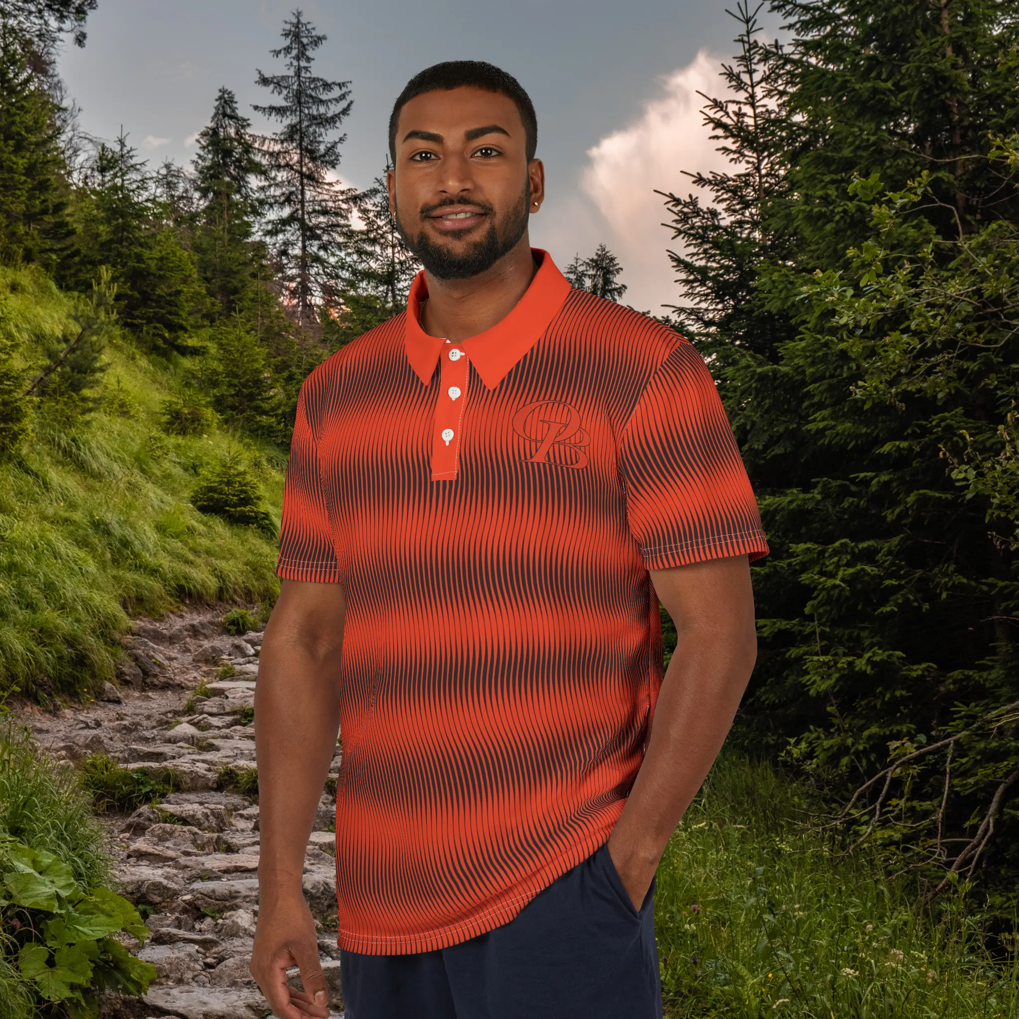 Orange Red Swirly Pattern Unisex Casual Short-Sleeve Polo Shirt