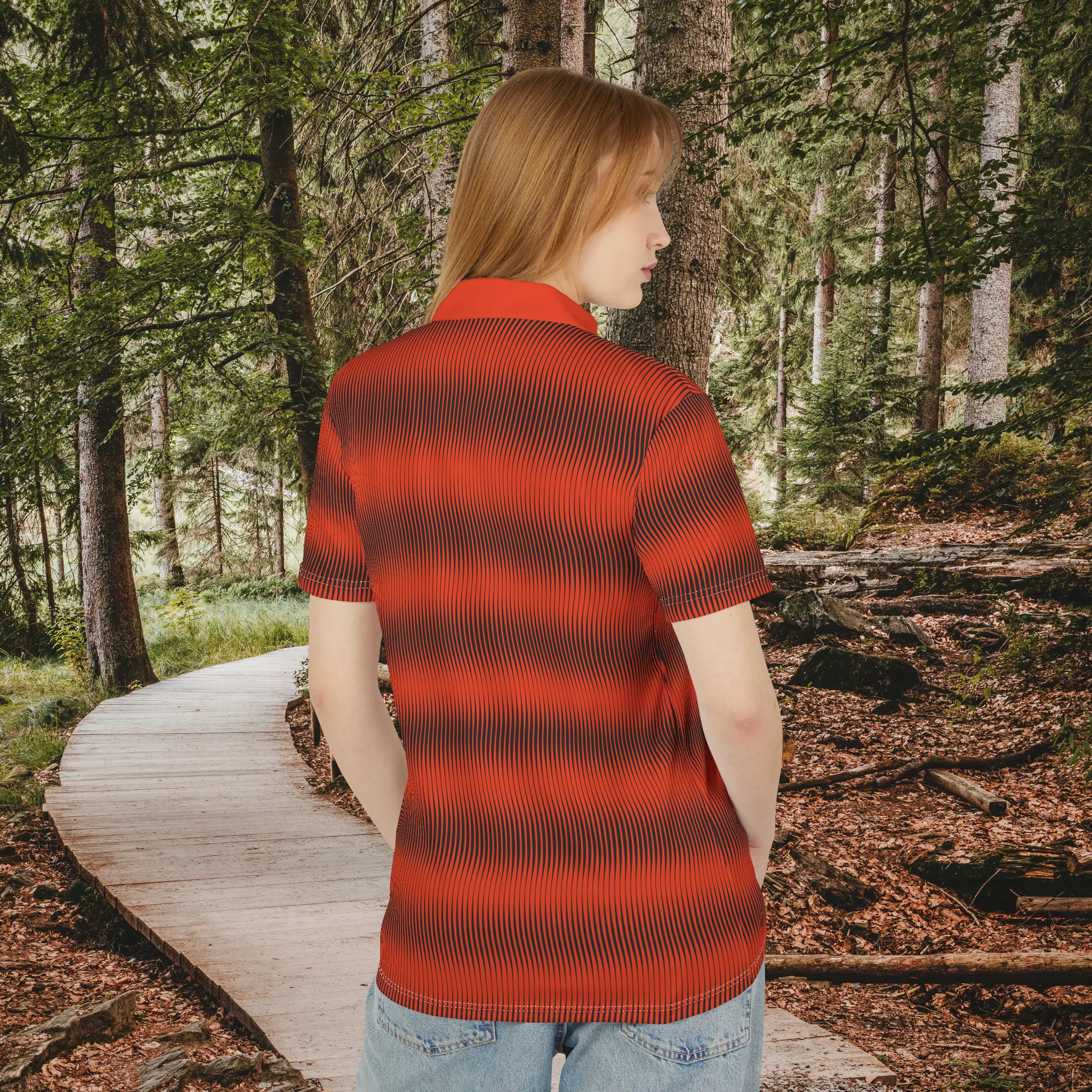 Orange Red Swirly Pattern Unisex Casual Short-Sleeve Polo Shirt
