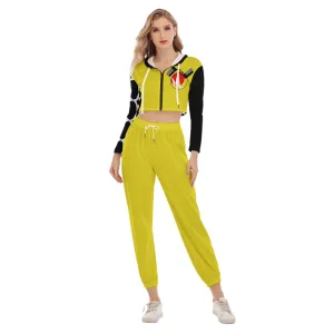 Origen Destination Symbol-inspired Women's Yellow Crop Hoodie Sports Jumpsuit