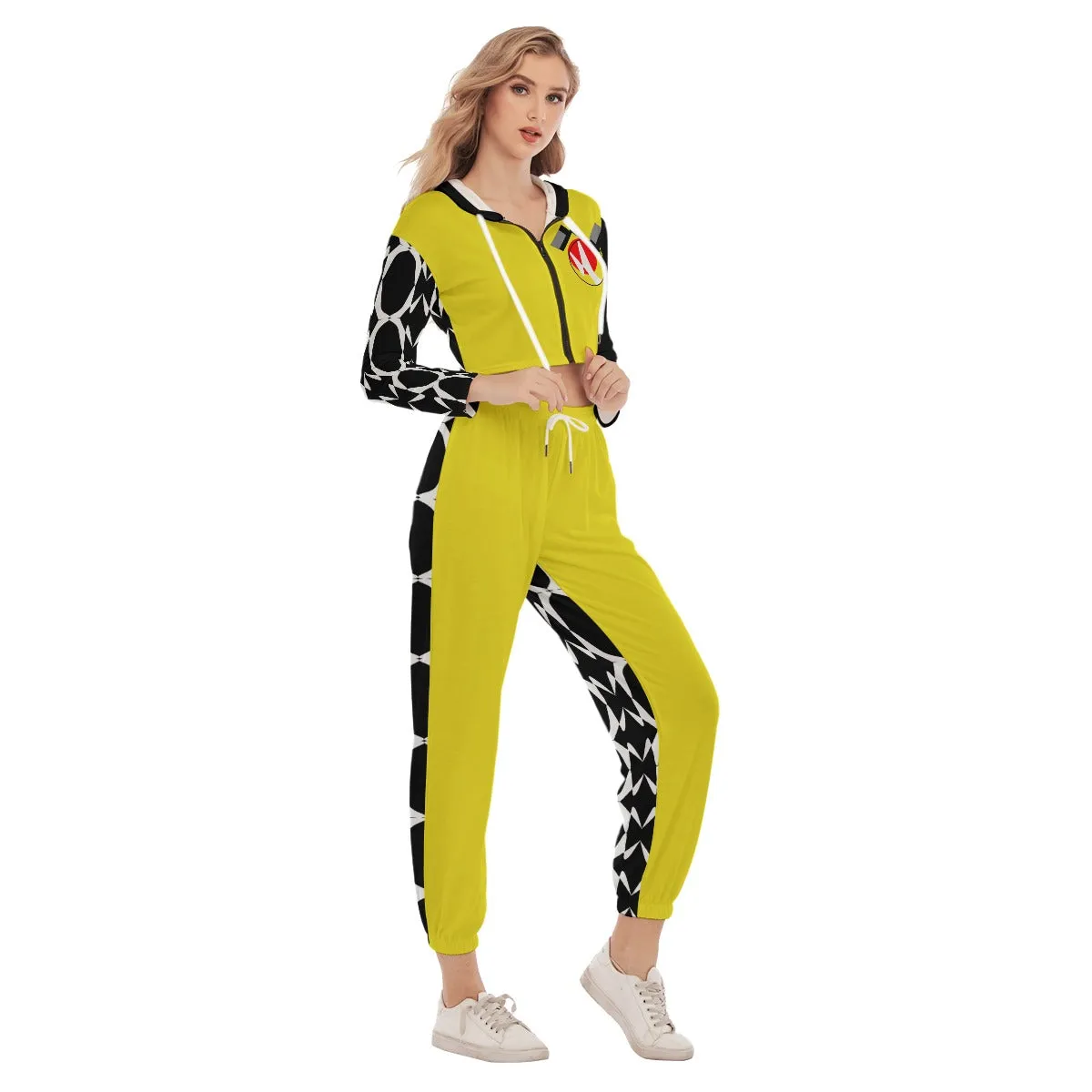 Origen Destination Symbol-inspired Women's Yellow Crop Hoodie Sports Jumpsuit