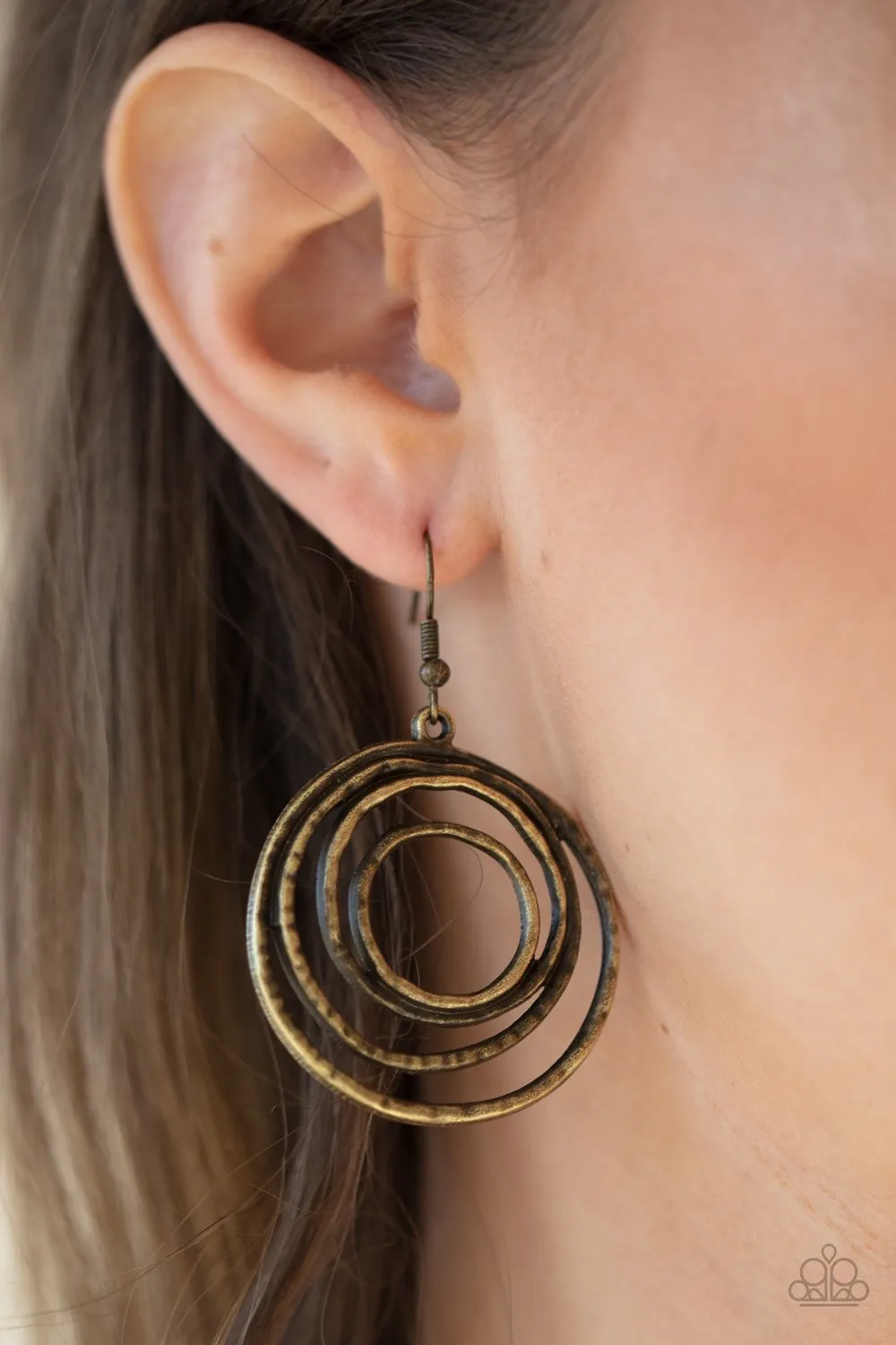 Paparazzi - Spiraling  Out Of Control - Brass Earring