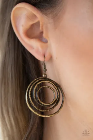 Paparazzi - Spiraling  Out Of Control - Brass Earring
