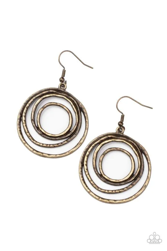 Paparazzi - Spiraling  Out Of Control - Brass Earring