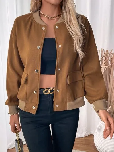 Perfee Baseball Collar Snap Down Jacket