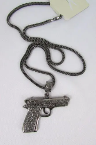 Pewter Metal Necklace Big Pistol Gun Pendant Hip Hop Men Gangster Style Fashion
