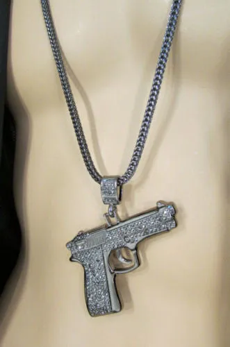 Pewter Metal Necklace Big Pistol Gun Pendant Hip Hop Men Gangster Style Fashion