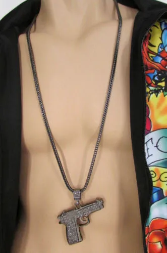 Pewter Metal Necklace Big Pistol Gun Pendant Hip Hop Men Gangster Style Fashion