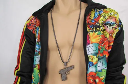 Pewter Metal Necklace Big Pistol Gun Pendant Hip Hop Men Gangster Style Fashion