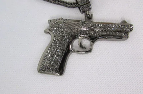 Pewter Metal Necklace Big Pistol Gun Pendant Hip Hop Men Gangster Style Fashion